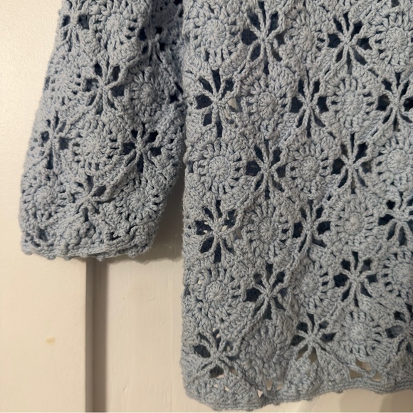 Gorgeous Handmade Crochet Knit Cardigan with Beautiful Blue buttons - Picture 5 of 6
